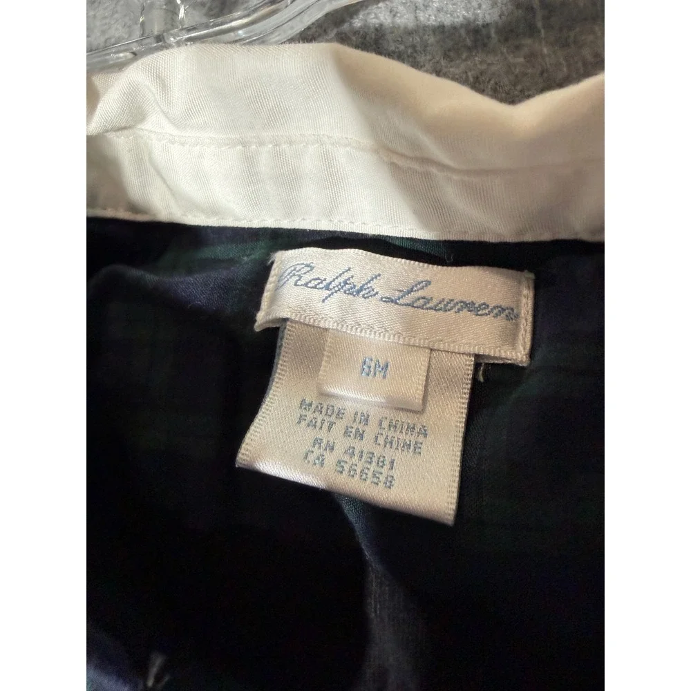 Ralph Lauren Baby Boy Black Watch Plaid Romper 6M Embroidered Crest Long Sleeve